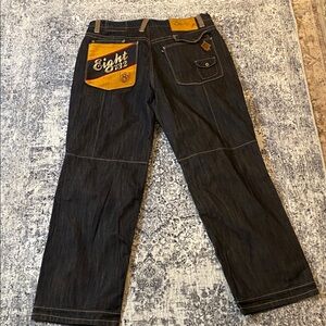 Eight 732 Jeans dark black denim Hip Hop Jay Z embroidered pocket 36 x 31 READ
